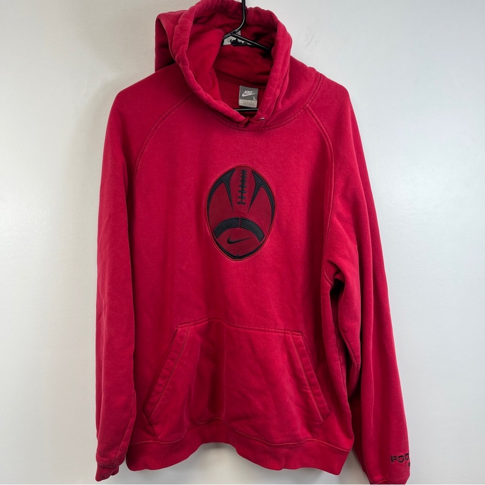 Vintage Nike Football Hoodie Sweatshirt Mens L Large Red Embroidered Gray Tag
